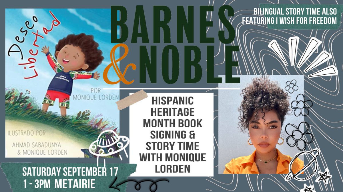 Join me and Barnes & Nobles as we celebrate Hispanic Heritage Month with bilingual story time. I will be reading I Wish For Freedom and Deseo Libertad will be read by my most special guest, Paris. Sit for a wonderful story and get your books signed by meee. See you there. 🎉📚💚