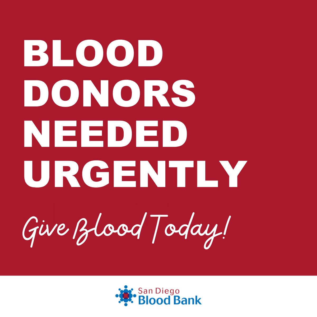 🚨Calling all #BloodDonors! There is an urgent need for all blood types, especially O! The community thrives when you #GiveBlood. Be a hero & book an appt by calling (619) 400-8251 or visit sandiegobloodbank.org/donate. 💪🩸🅾️ #SavingLivesTogether #SDBloodBank