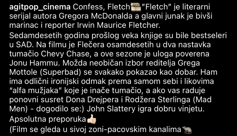 AGITPOPme's tweet photo. Confess, Fletch, siva zona interneta

👍

#filmovi #serije #preporuke
https://t.co/qRObQCI4iz https://t.co/LCre6mmQnv