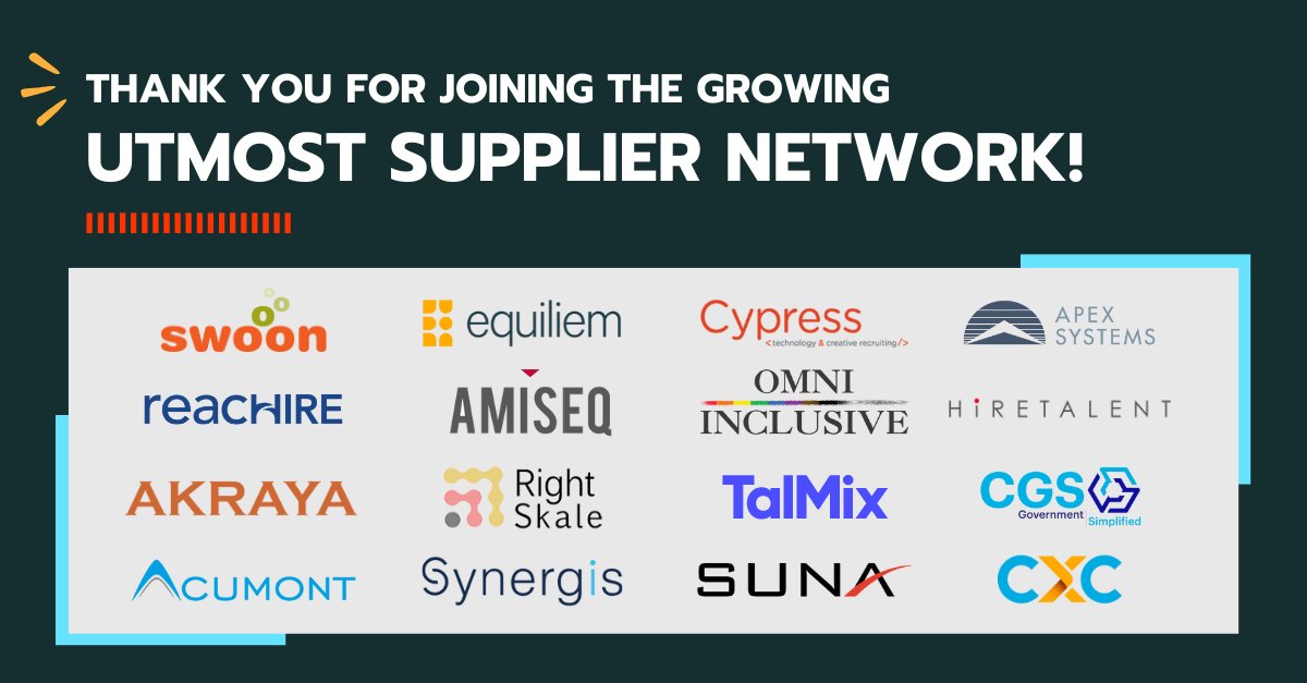 A huge thank you to all the members who have joined the Utmost Supplier Network. We’re thrilled for this partnership with each of you and for all the great opportunities to come.

Looking forward to seeing you in Dallas!

#UtmostSupplierNetwork #partnership #supplier #network