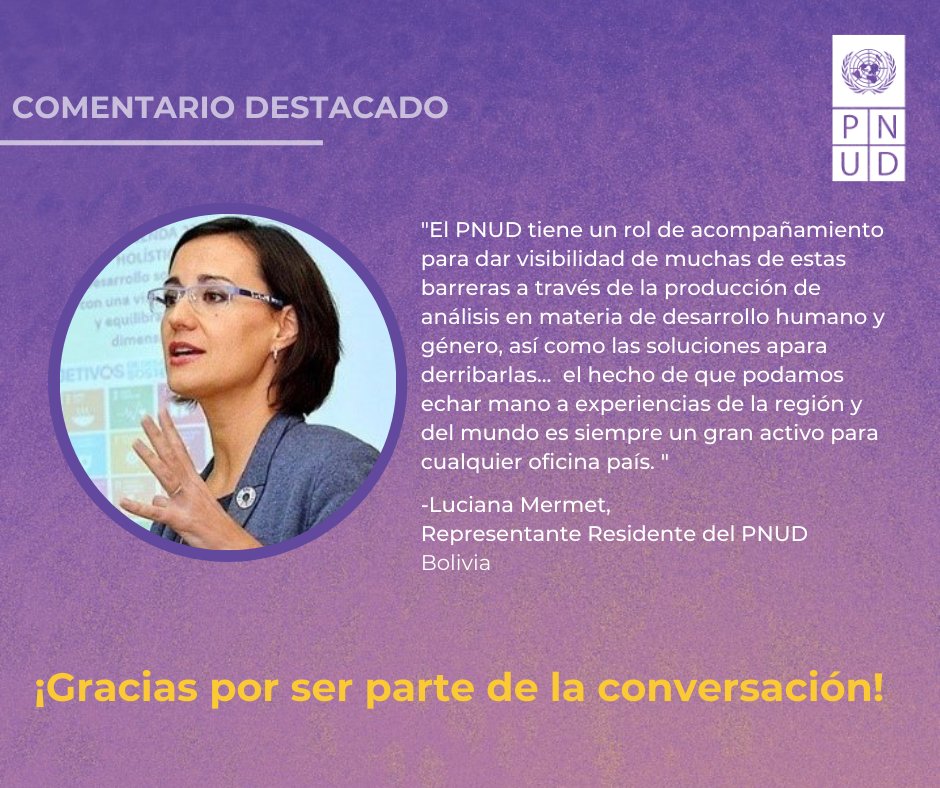 PNUD_ALGenera's tweet photo. Finaliza la 1⃣ semana de la consulta interna #SparkBlue “Hacia Una Estrategia Regional De Igualdad De Género Del @PNUD en América Latina y Caribe” con la temática:
"Crecimiento inclusivo y sostenible: Igualdad e inclusión"🌎✅
¡Gracias a todos y todas por sus valiosos aportes! https://t.co/RDKEFQwITd