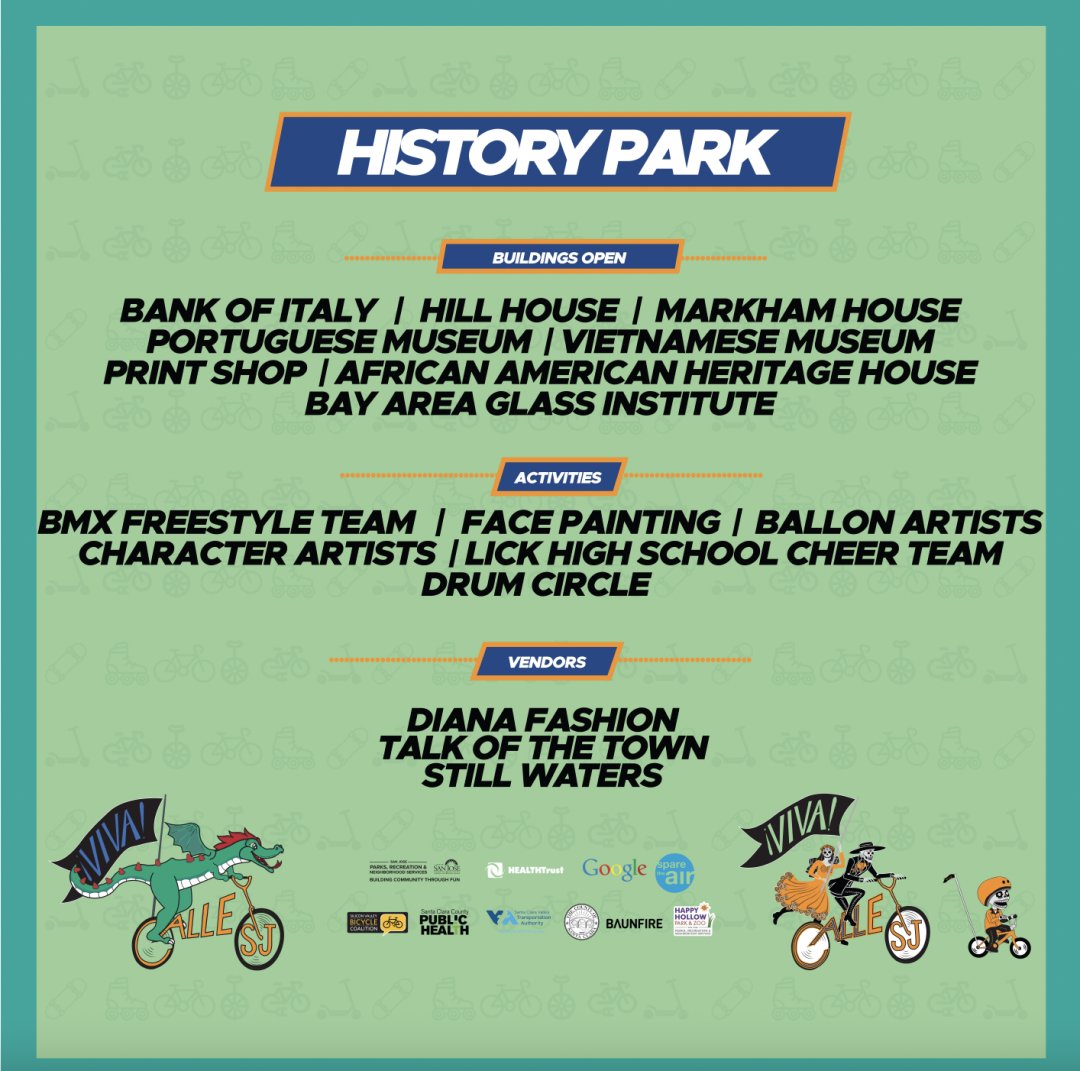 VivaCalleSJ's tweet photo. Last but not least, our jam packed schedule for our newest Hub, Kelly Park & History Park this Sunday from 10am-3pm!
Which hub are you most excited to check out this Sunday?
#VivaCalleSJ #VCSJ #SanJose #BuildingCommunityThroughFUN https://t.co/CLbX17nvKZ