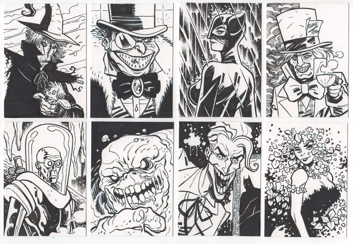 Mauricet34's tweet photo. Some #TimSale homage sketch cards I drew for the #BatmanDay2022   See you at #AtomikStrip #comicbook shop in @andenne tomorrow. #scarecrow #penguin #catwoman #madhatter #mrfreeze #clayface #joker #poisonivy @DCComics #Mauricet https://t.co/t5S7zgODFY