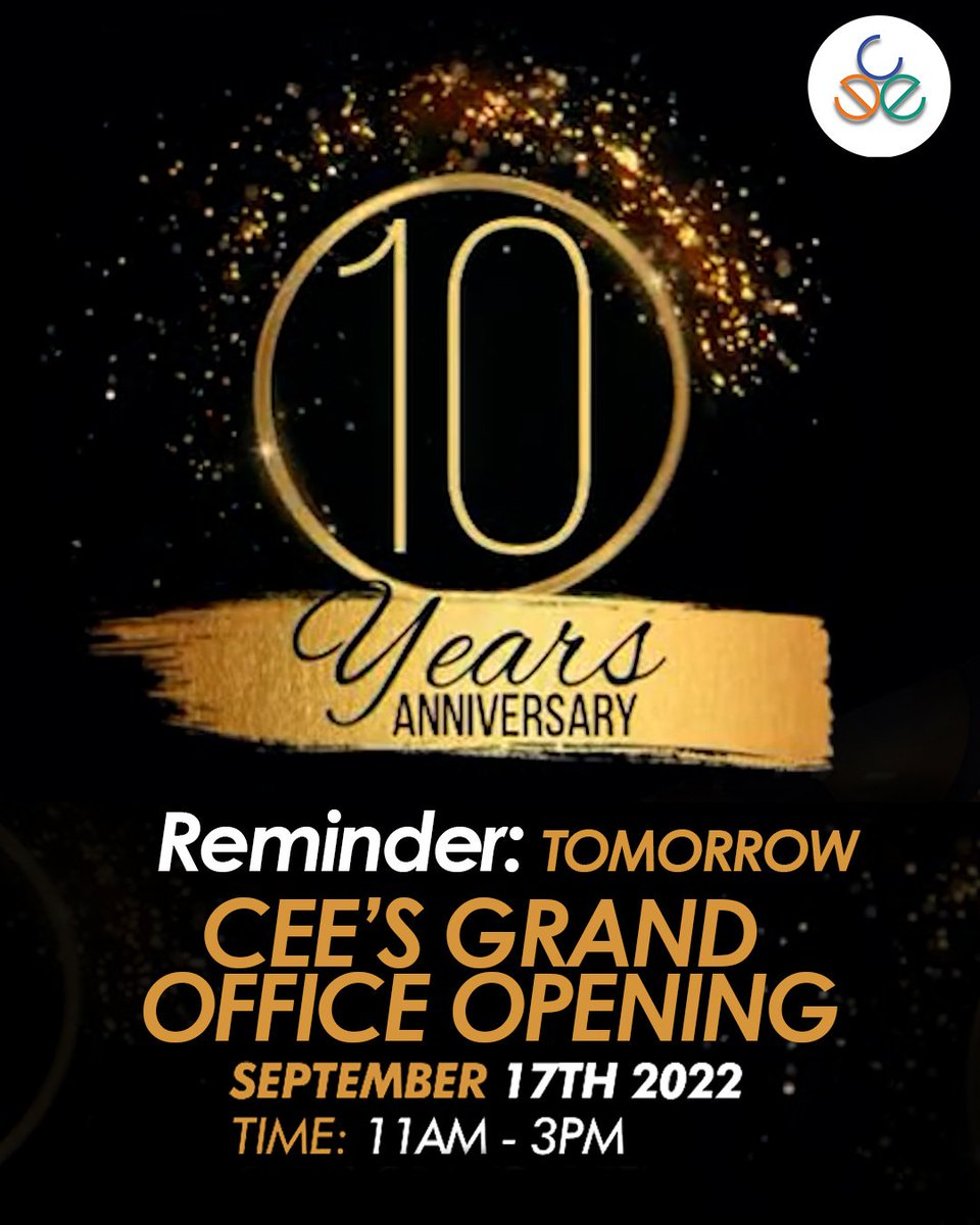 🚨 Reminder 🚨
Tomorrow all road leads to our official grand opening and 10th anniversary. Join us as we celebrate this great milestone of excellent

Cultural entertainment, 8 program activations, food, music, and a toast! 
• 
#CEE10 #anniversary #blackexcellence✊🏾
#september17
