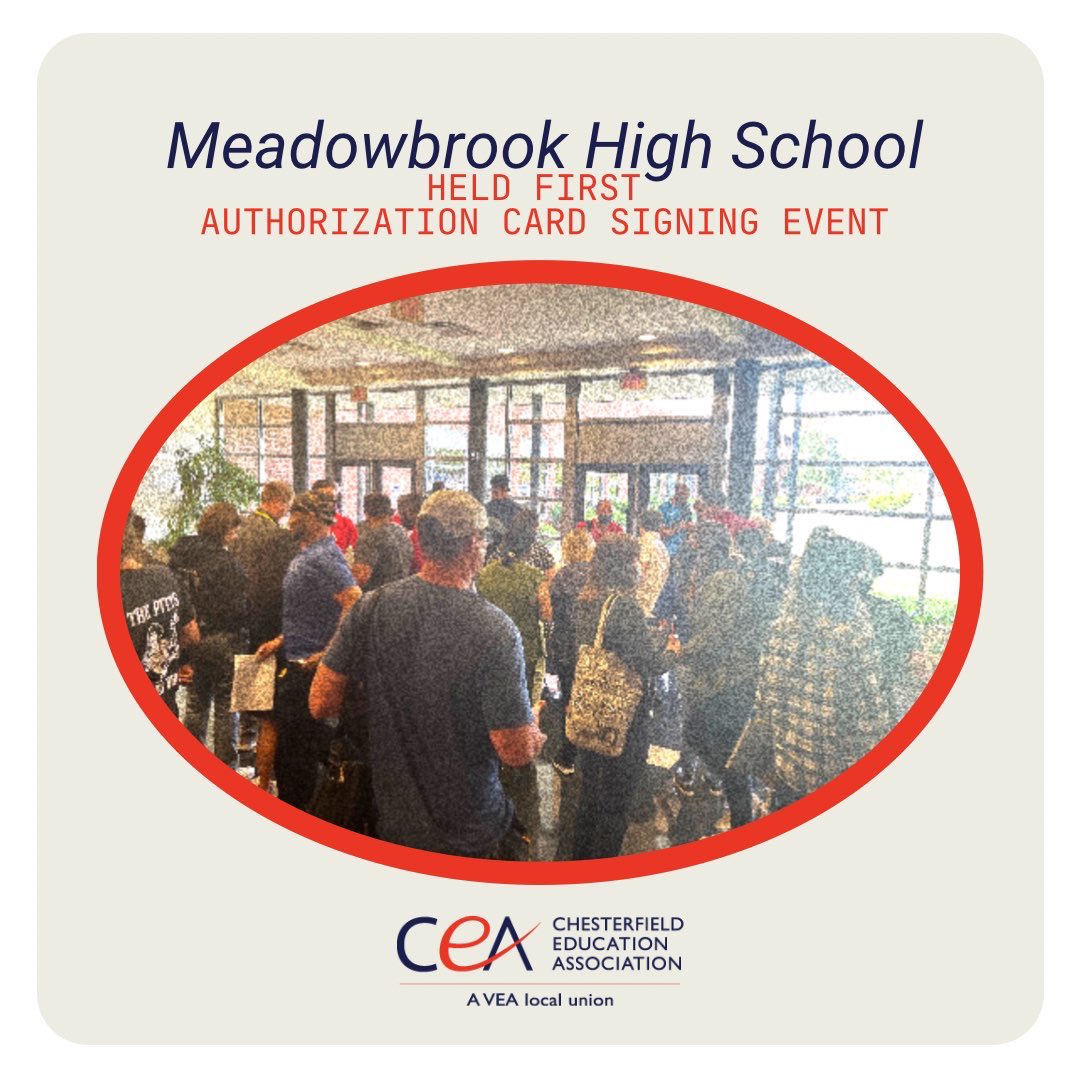 CCPSunited's tweet photo. Staff at Meadowbrook High School are leading the way in the fight for CCPS employees to have collective bargaining rights.

Want to host an event at your school? Let us know and a member organizer will help you with the logistics. #oneccps https://t.co/D7uW6RKAcm