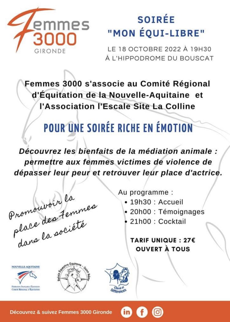 Rdv le 18 octobre à 19H30 au restaurant La table de l'hippodrome pour la soirée "mon équi-libre" 
Inscriptions : sur notre blog (lien en bio) et lnkd.in/eyxedxws