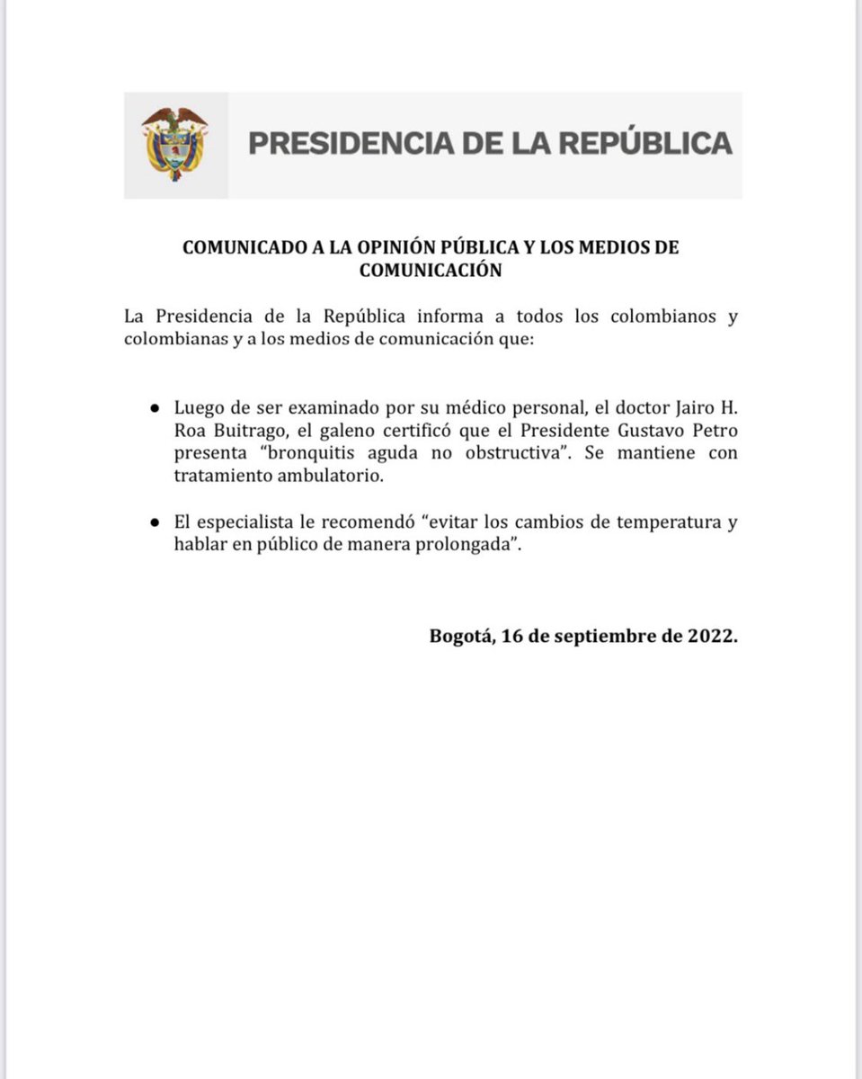 VickyDavilaH's tweet photo. Atención: el presidente Gustavo Petro está enfermo. Así lo diagnosticó su médico 👇 https://t.co/P0sFyfifs6