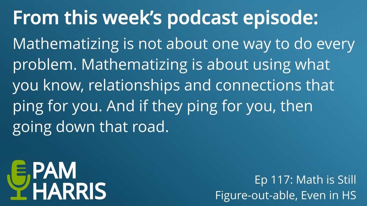 pwharris's tweet image. Mathematizing

It&apos;s the verb that describes what mathematicians do.

How do you define Mathematizing?

Do you mathematize?

bit.ly/mathpcast117 

#MTBoS #ITeachMath #MathIsFigureOutAble #Elemmathchat #MSmathchat #HSmathchat