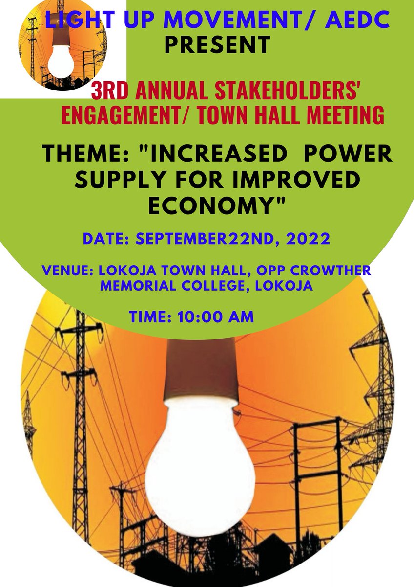 Please join the convention as we are set for this year's @LightUpKogi / @aedcelectricity stakeholders engagement
@ziliyax @zuhairu @folarHenry @Bamisaiyesuna