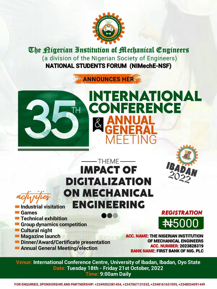 NIMechE_NSF's tweet photo. It's that time of the year again🎊. 

#NIMechE #Mechanicalengineering 
#Ibadan2022 https://t.co/mzLYZPyJJk