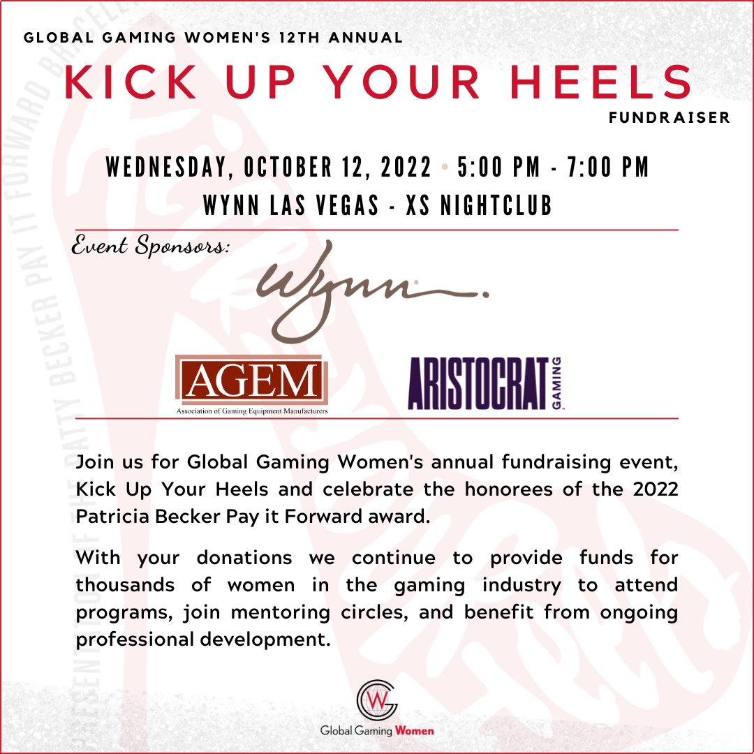 G2Eshows's tweet photo. Attend @gaming_women's 12th Annual Fundraiser, Kick Up Your Heels, during #G2E2022.

🗓️ Wednesday, October 12th from 5-7 pm PDT
📍 Wynn Las Vegas - XS Nightclub

Please note this is a separately-ticketed event. To reserve your seat visit: https://t.co/whxxFZ05qY https://t.co/dMxRVB4kPU