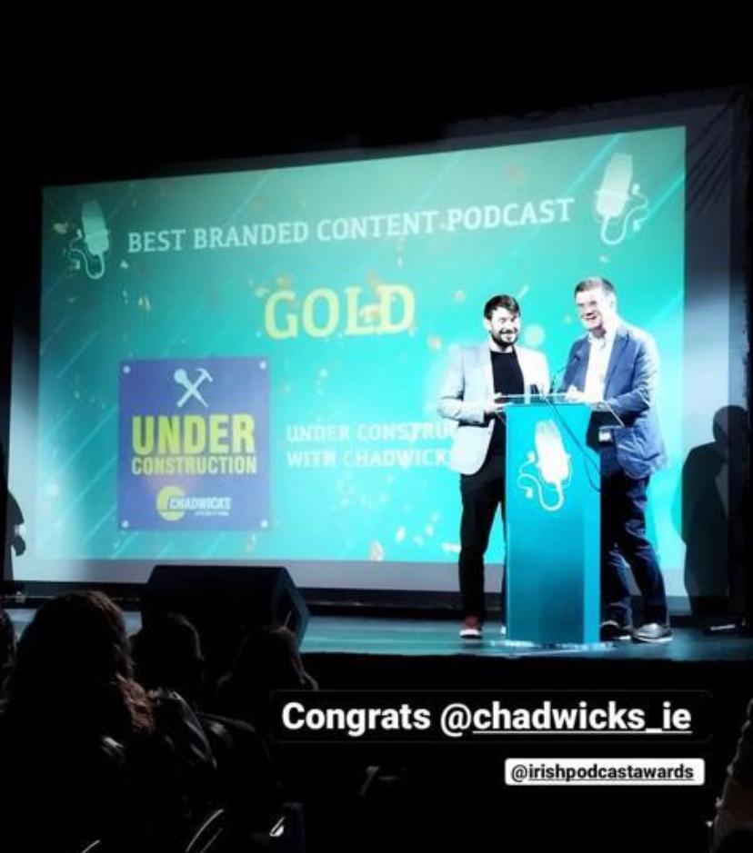 We did it! 😀A huge thanks to our host Aidan Power, @TeneoIreland, Sarah Murphy, Pat Moore, Dusty Rhodes, all our guests including Peter Finn, Baz Ashmawy & all of the team at Chadwicks. More builder chat and banter coming your way in the near future! #irishpodawards