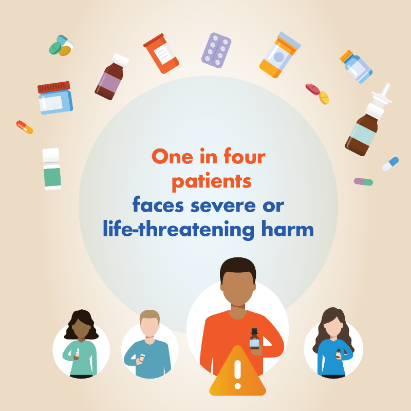 WHO's tweet photo. Today is #WorldPatientSafetyDay.

Medications can save lives, however they can do harm when not taken properly.
Around 1 in 20 patients are affected by avoidable medication harm in medical care globally. 

💊 https://t.co/aVcpGh7joz

#MedicationSafety