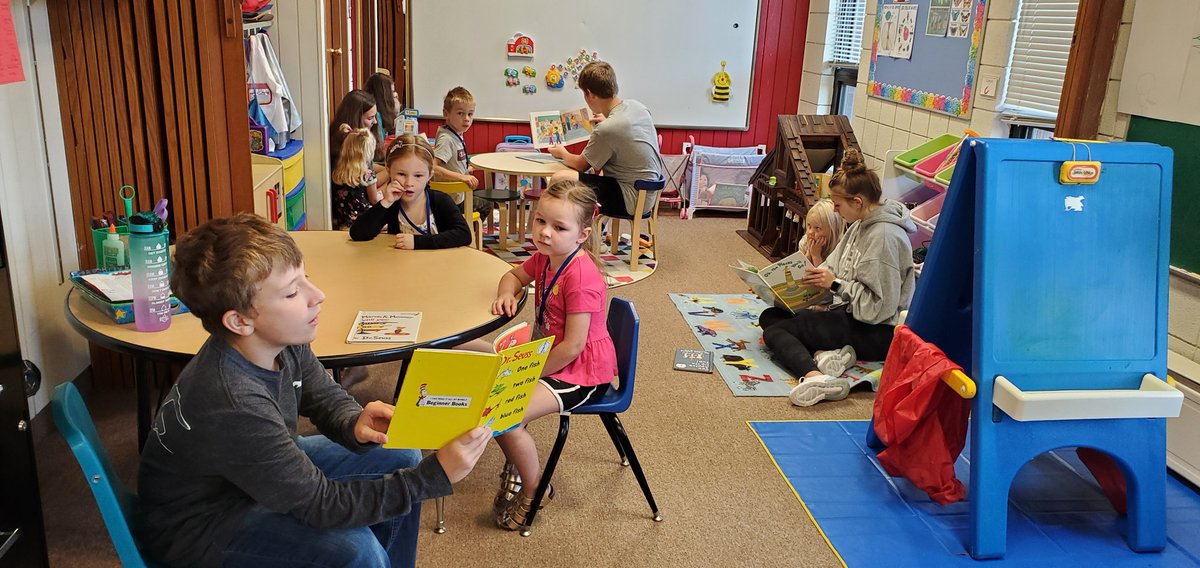 KKuhse's tweet photo. FCS students reading to preschool friends after a two year covid break was refreshing! https://t.co/ghu8IZwKSg