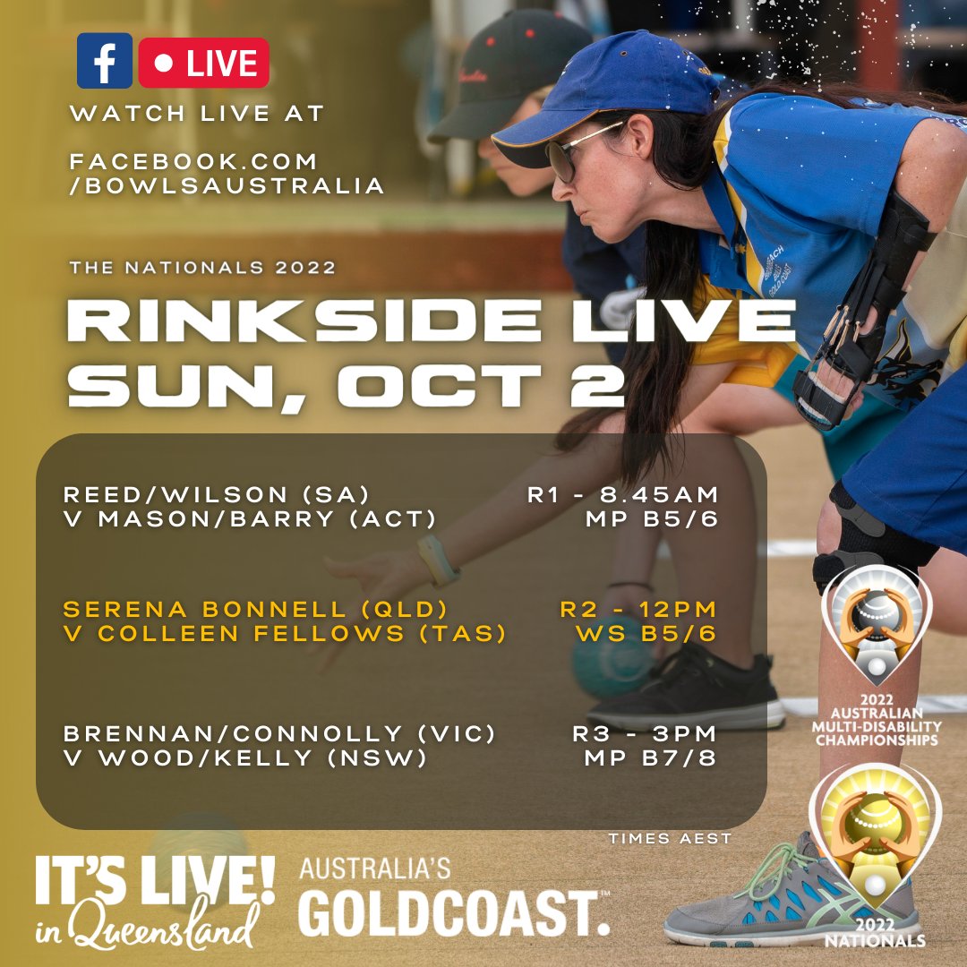 🚨 We head down the highway to Mermaid Beach tomorrow to bring you action from the Multi-Disability championships!

The 2022 Australian Multi-Disability Championships is proudly supported by Right at Home.
#BowlsNationals