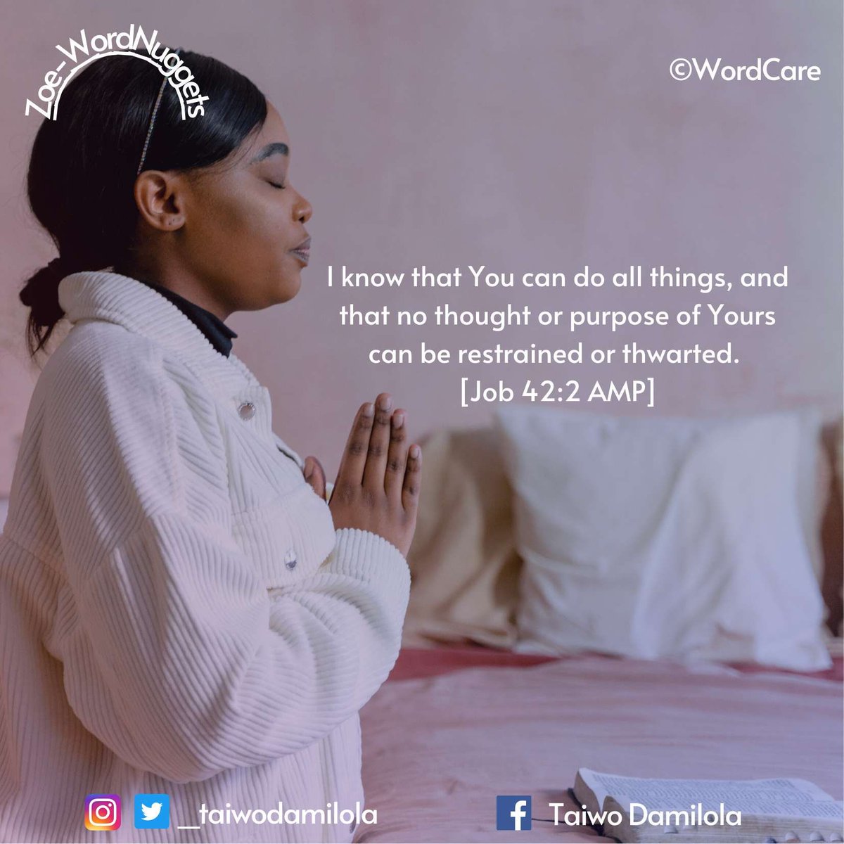 _taiwodamilola's tweet photo. My confidence lies in you, Lord. I believe that you are able to bring to pass all that you have written concerning me; for with you, nothing shall be impossible.

#ZoeWordnuggets #WordCare #lifenuggets #zoe #confidence #thoughts #purpose #plans #thwarted #norestraint #October1st https://t.co/SxjutmegkE