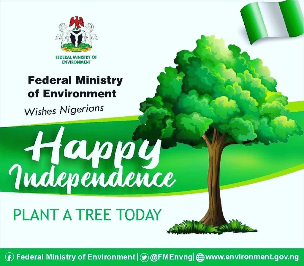Happy 62nd Independence Anniversary to all 🇳🇬 from @FMEnvng. #PlantATreeToday #SaveThePlanet #SupportAfforestation #BiodiversityConservation @NigeriaGov @NGRPresident @FMEnvng