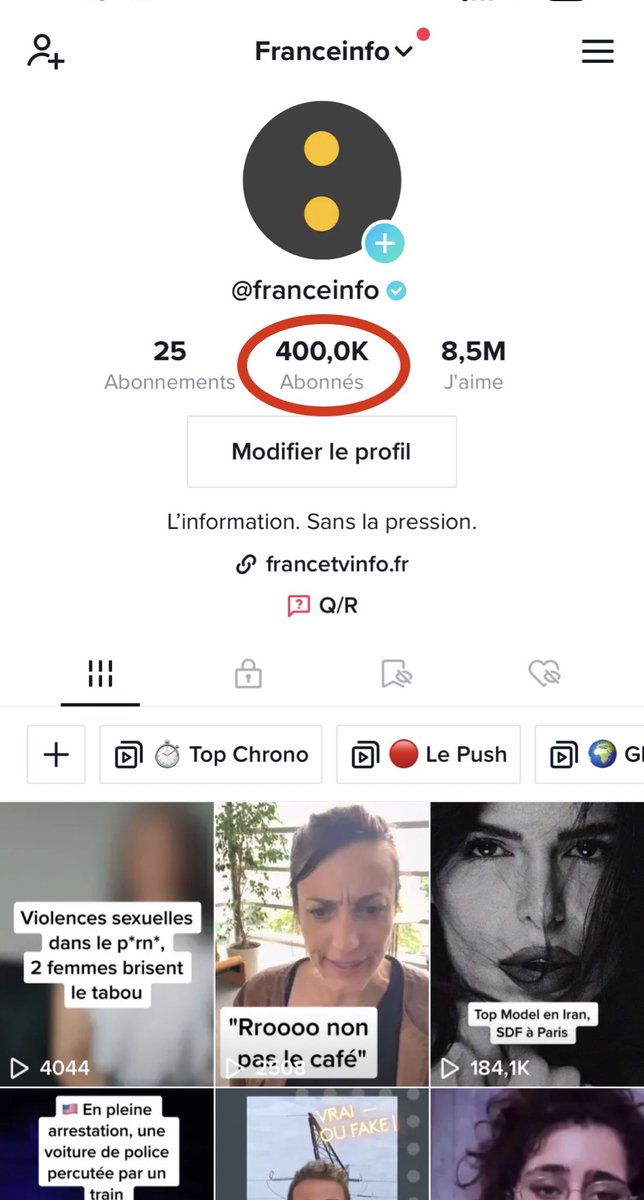 AnthonyJammot's tweet photo. 4️⃣0️⃣0️⃣k abonnés sur le compte #TikTok de @franceinfoplus 🔥

🟡 Un gros boulot de toute l’équipe réseaux sociaux pour proposer chaque jour des contenus originaux et efficaces pour informer autrement 

📲 Pour visionner les vidéos c’est par ici : https://t.co/NfFhc9xY05 https://t.co/lcIX2qLg7H