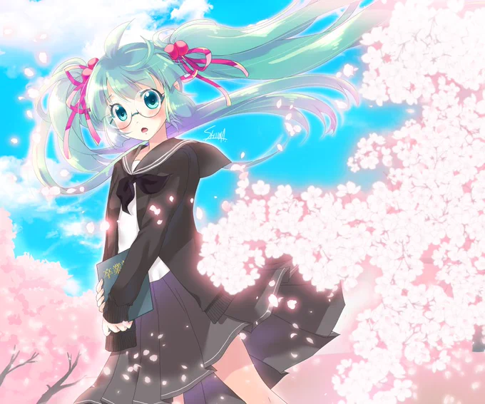 メガネの日らしいので!まんまるメガネもいいよね!文学少女のミクさん#メガネの日  #初音ミク#季節よキミを奪わないで 