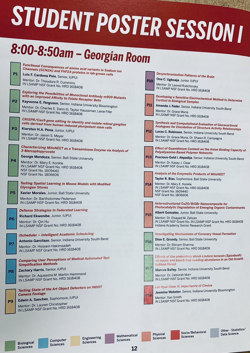 Student Posters Session 1 at 8:00-8:50am in the Georgia Room of the Indiana Memorial Union 

2nd Day of #INLSAMP2022 Annual Conference at IU Bloomington