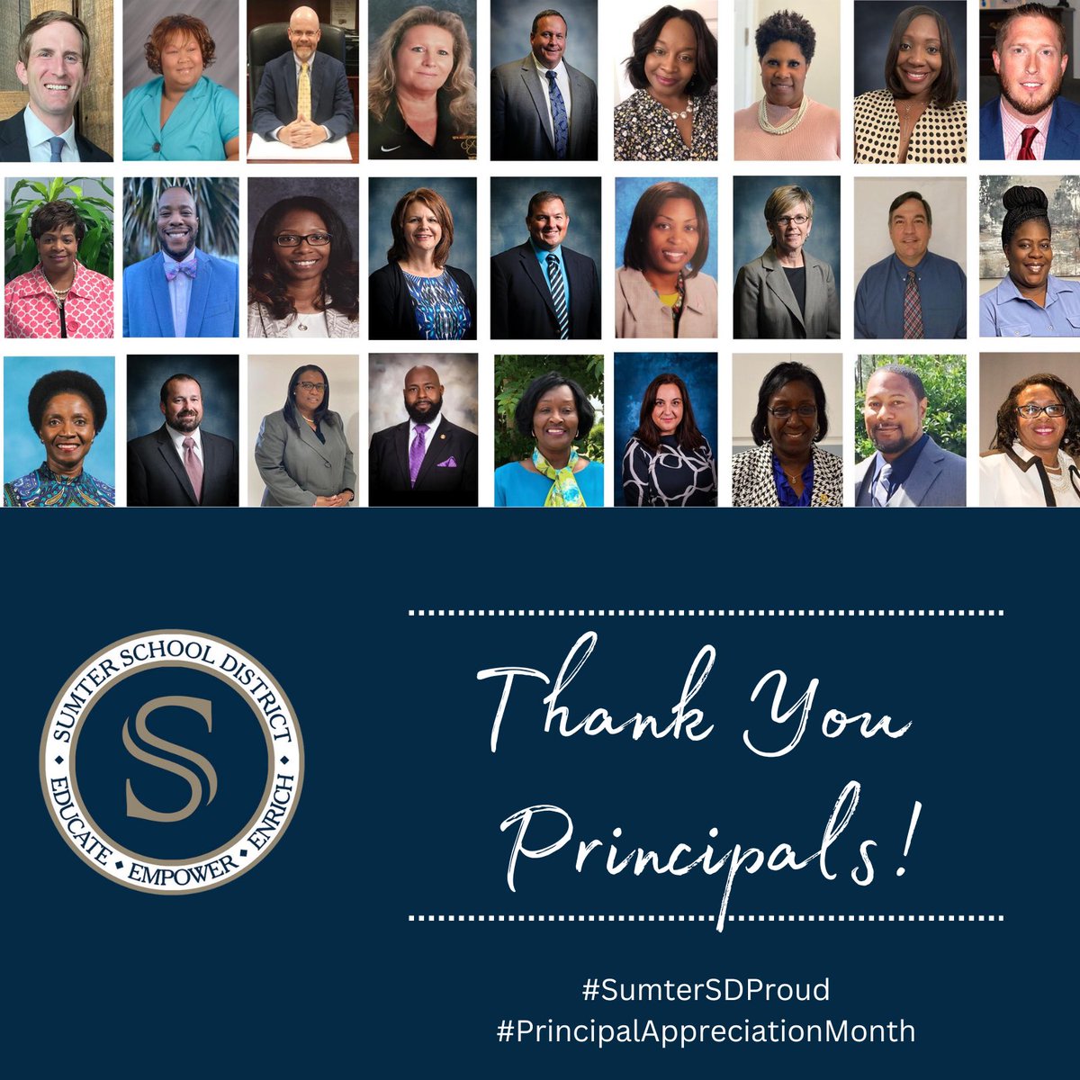 Join Sumter School District in celebrating National Principals Month! We appreciate our outstanding educational leaders! We are #SumterSDProud! <a href="/DrWrightSupt/">Dr. William T. Wright, Jr.</a> <a href="/DrShirleyGamble/">Dr. Shirley Gamble</a> #PrincipalAppreciationMonth