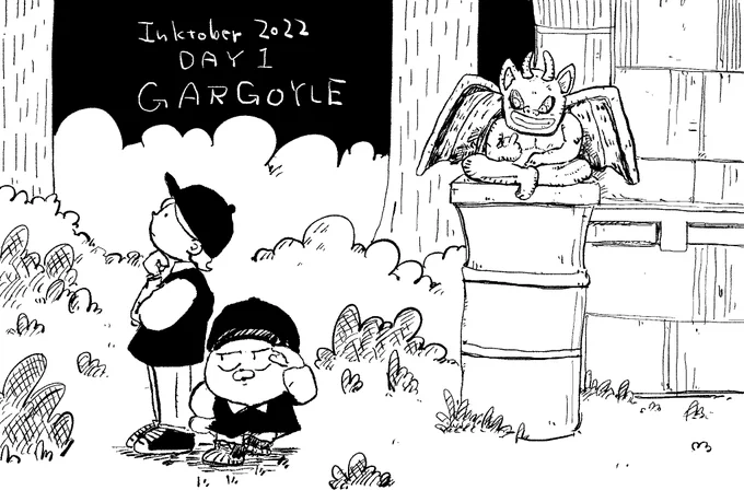 DAY1 GARGOYLE #inktober2022 #inktober2022day1 気軽な感じで参加します 