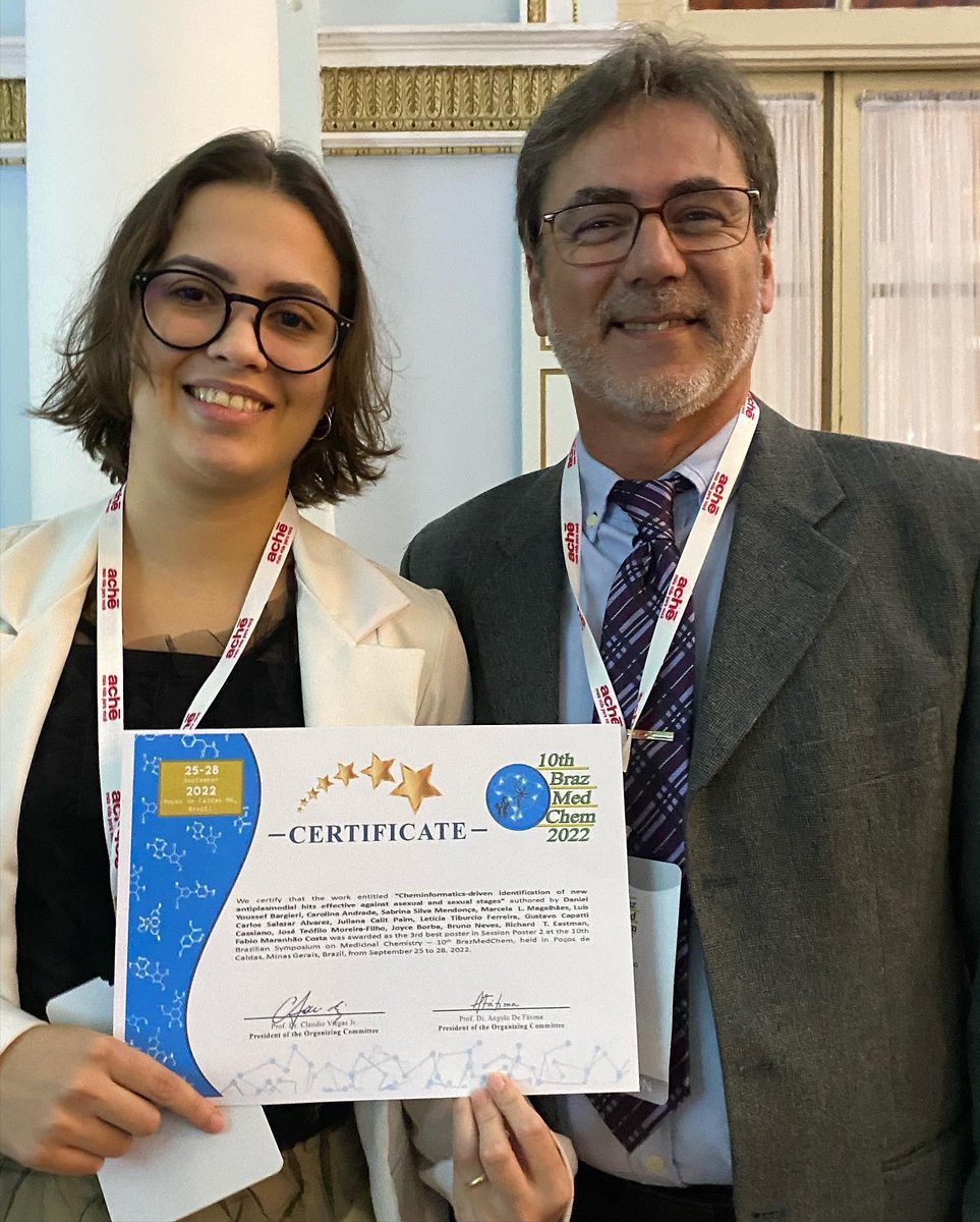 sasmendonca's tweet photo. I’m glad to make a oral and poster presentation, and receive a award for 3th best poster present in 10th BrazMedChem 2022. This presentations and award refresh my love for computational medicinal chemistry. And thank to my all collaborators to make this dream a reality. https://t.co/GW6i7COAm5