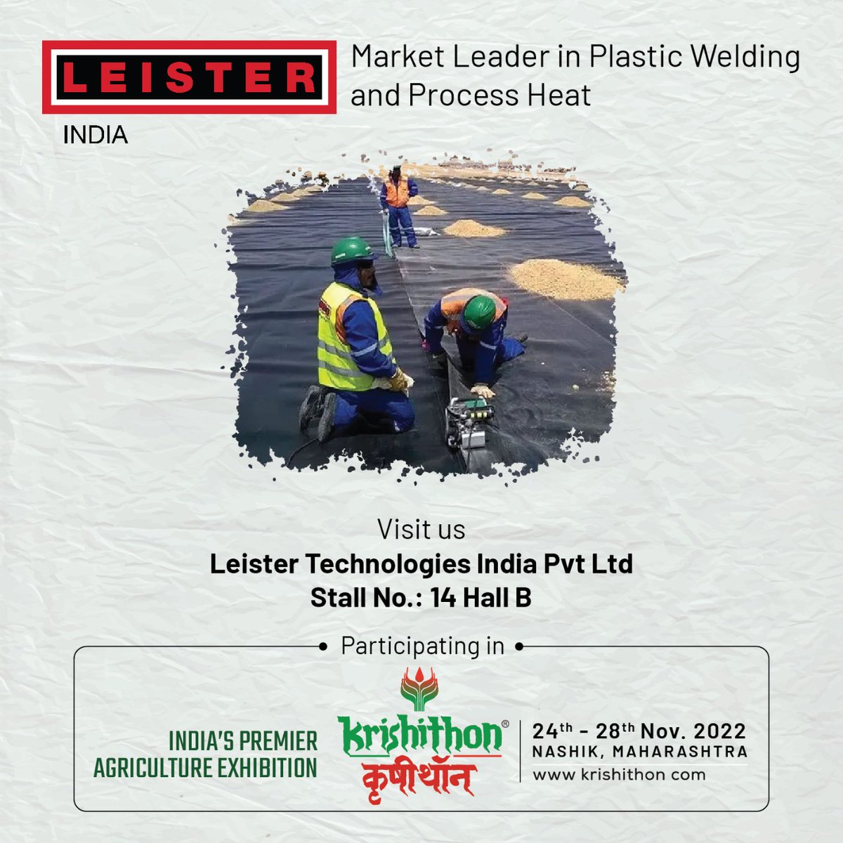 Krishithon's tweet photo. Leister India - Participating in Krishithon - India biggest Agricultural trade Fair 
Visit - Stall No 14, Hall B at Venue
24th Nov to 28 Nov 2022 - Thakkar's Dome

 #krishithon #agriculture #tradefairs #tradefair2022 #event #farmer #farmersmarket #Leister #leisterindia https://t.co/MhgqhBKUfO