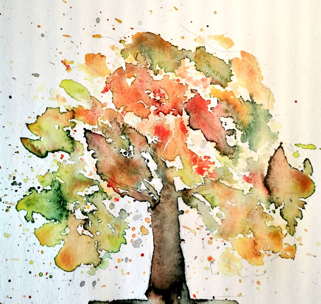 dieStiftetante's tweet photo. Passend zum Herbst, ein Herbstbaum. Sieht windig aus auf dem Bild. Es fehlt noch etwas, das umherfliegt. Vielleicht ein Hut? 🤔😊 #kleineKunstklasse https://t.co/NF2LRGviOe