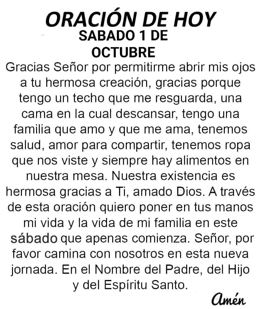 laoraciondehoy's tweet photo. Oración diaria para hoy sábado 1 de octubre. https://t.co/eIjFcvjlZh