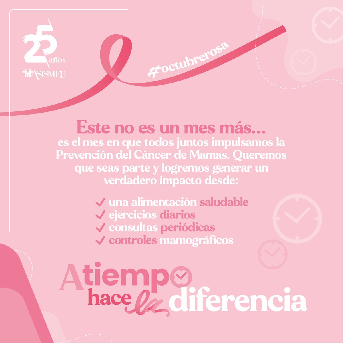 AsismedPy's tweet photo. Este no es un mes más ☝🏻🌸💕

Comenzamos #OctubreRosa y queremos recordarte la importancia de los chequeos y cuidados preventivos y que hacértelos #ATiempoHaceLaDiferencia 🙌🏻

#Asismed #OctubreRosa #ATiempoHaceLaDiferencia #Salud #Prevención https://t.co/WgcPY9lmMK