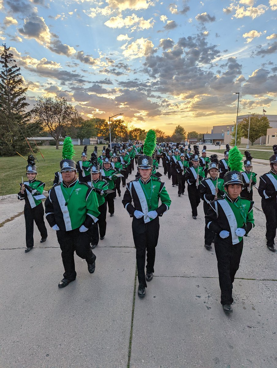 On the road today with some amazing kids. Excited to march with them today in Carroll. Also, check out that gorgeous Iowa sunset! #HCEP #GoBand