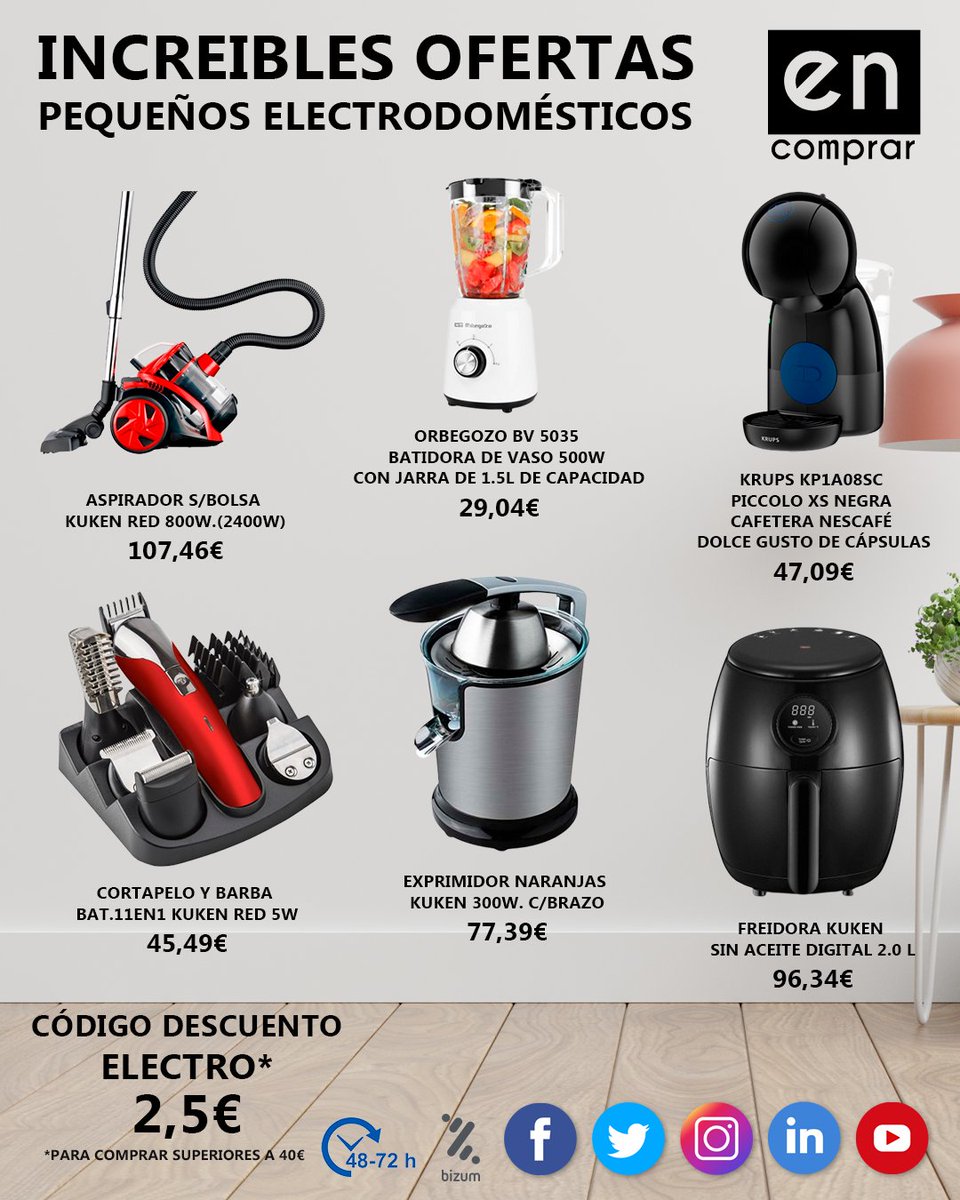 encomprar's tweet photo. Oferta en pequeños electrodomésticos a precios bajos, ¡No lo dudes y entra!
Ahora envío gratis en muchos productos y entregas en 24H.
 
https://t.co/WupIlJwf0M

#electrodomesticos #hogar #electrodom #cocina  #lineablanca #ofertas #cocinas https://t.co/Rs4Cnj9xp0