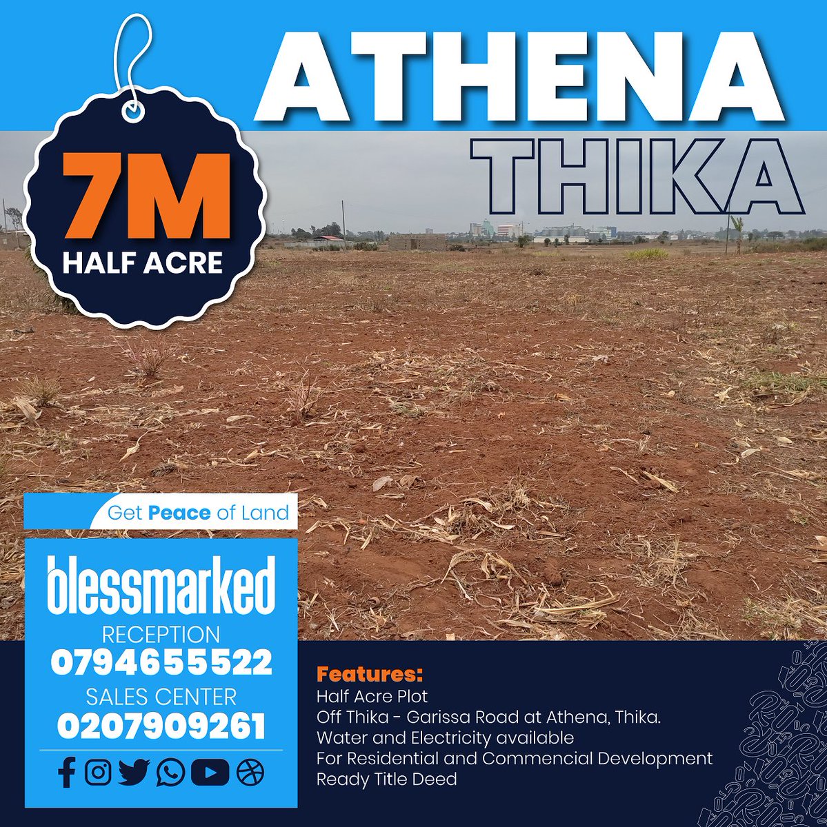 MyPropertyKe's tweet photo. Half an Acre at 7Million Athena, Thika. Ready Title Deed. Cash payment, no installments. Call  Sales Team on 0794655522 or 0207909261. Click to Call on Internet https://t.co/H3uuMqUZAK (FREE). #Blessmarked #GetPeaceOfLand https://t.co/9JKwT2SIzp