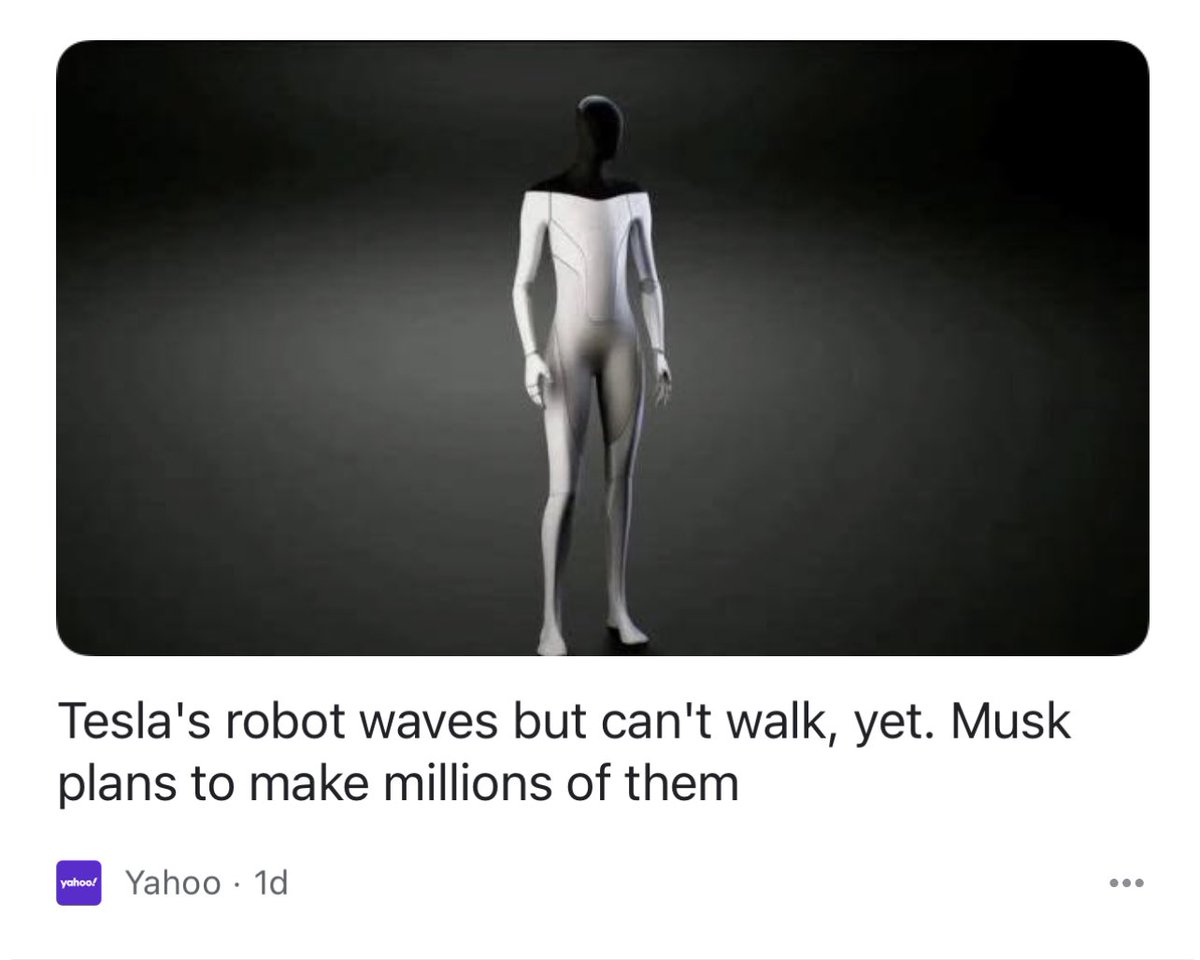 hiway77's tweet photo. These Tesla robots appear to be missing a head, so I picked one out. What could possibly go wrong? https://t.co/fR30PO9RQY
