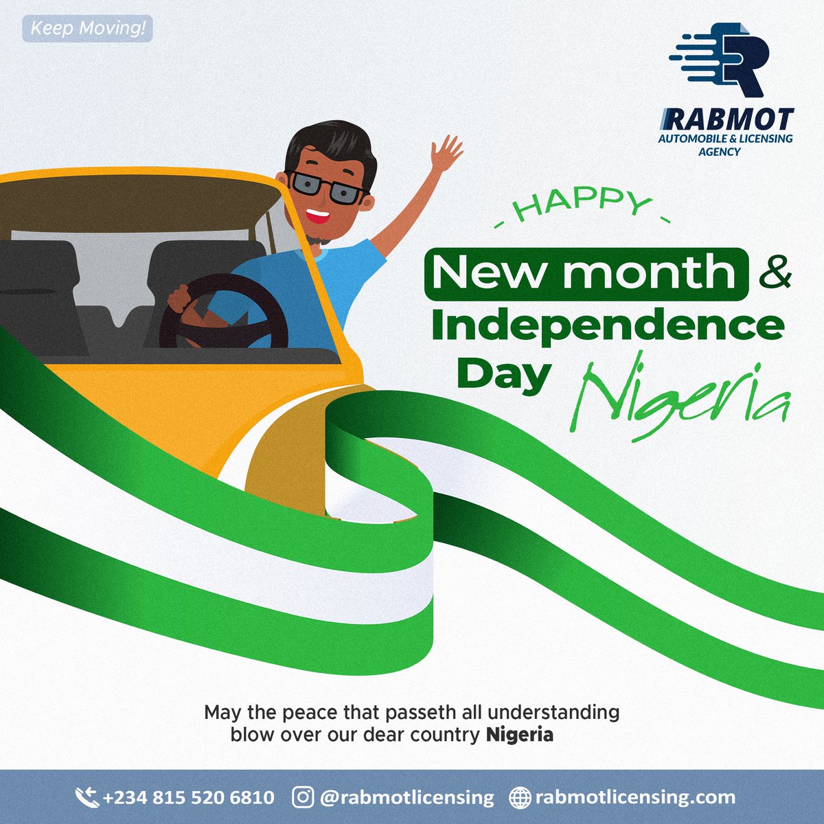 rabmotlicensinq's tweet photo. Happy new month and Happy Independence Day, from all of us at #RABMOT

#keepmoving 

#carpapersrenewal #newregistration #changeofownership #happyindependenceday #happynewmonth https://t.co/nYclM9issk