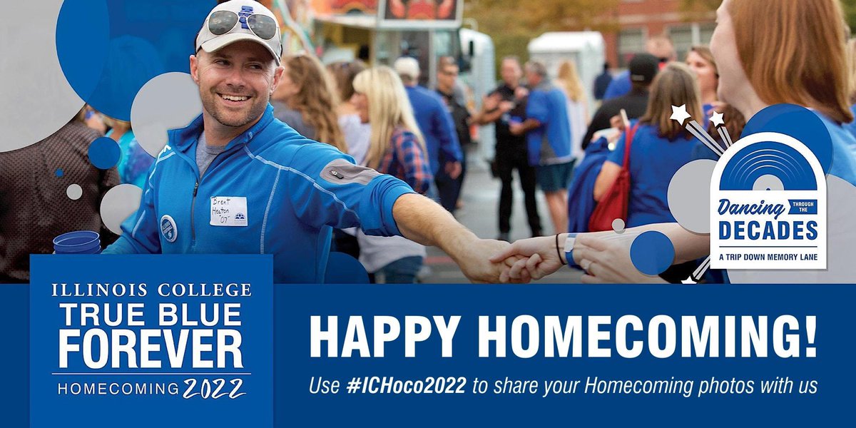 ictrueblue's tweet photo. Happy Homecoming! ππΆ Use #ICHoco2022 to share your Homecoming photos with us. #IllinoisCollege #TrueBlueForever #DancingThroughTheDecades https://t.co/BjoVHsJ4bl