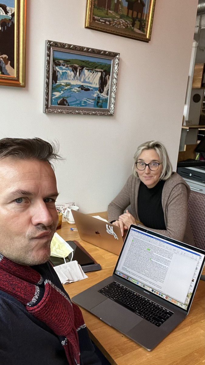 Eickelberg_MD's tweet photo. This is what it looks like when you 1) just arrived at #ICLAF2022 hotel and room is not ready for check-in, 2) haven’t slept a lot on the flight, 3) had good coffee, and 4) trying to beat a grant deadline and get it out before the meeting starts. #gottalovescience #happyfaculty https://t.co/jppVqRK593