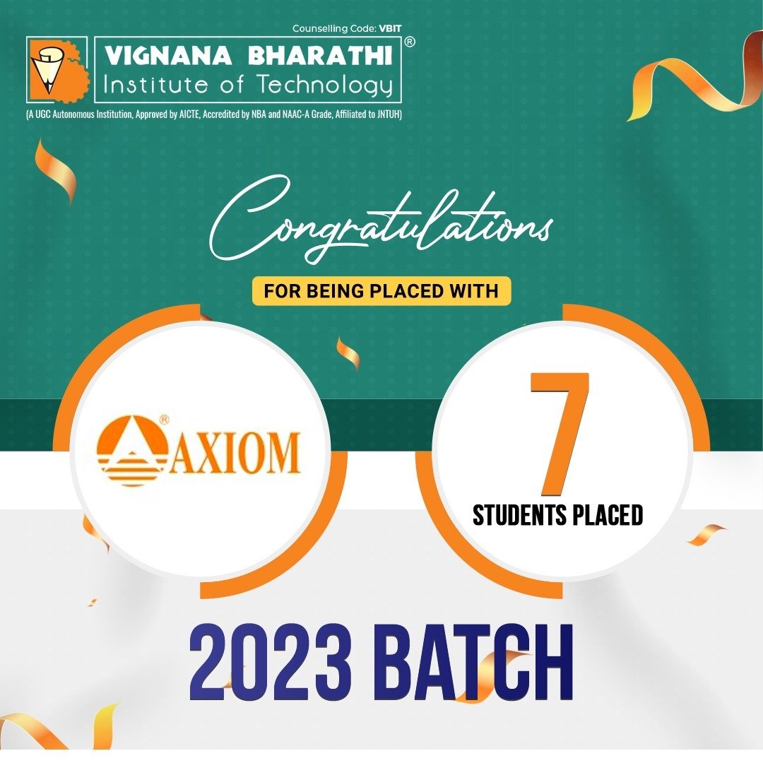 VBITHYD's tweet photo. Hearty Congratulations to all the 7 students for getting placed with Axiom. All the best for future endeavours.
https://t.co/FCg3n6nAQD
#VBIT #Congratulations #StudentsPlaced #Axiom #BestEngineeringCollegeInTelangana #MbaCollegesInHyderabad #TopEngineeringCollegesinHyderabad https://t.co/TEEfzPdrbm