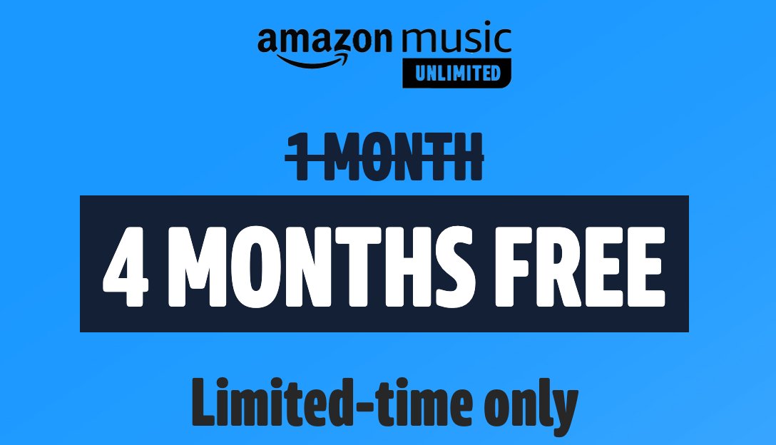 spieltimes's tweet photo. Get Amazon Music FREE for 4 Months: https://t.co/97TKqneWyx

Pros
- Unlimited Songs
- Offline Listening
- Spacial HD Audio

#ad #freebies #AmazonMusic #amazoncoupon https://t.co/xrgowN00pZ