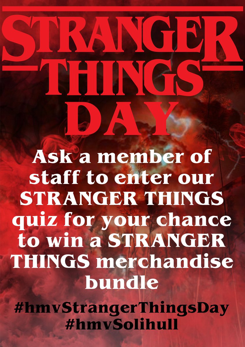 hmvSolihull's tweet photo. ๐ฐ ๐บ STRANGER THINGS ๐บ ๐ฐ
Fancy yourself as a #StrangerThings superfan?
Enter our #StrangerThings quiz
in-store for your chance to win an awesome merchandise bundle!!
#hmvStrangerThingsDay #hmvSolihull #hmvForTheFans https://t.co/GtbUDjuBKC