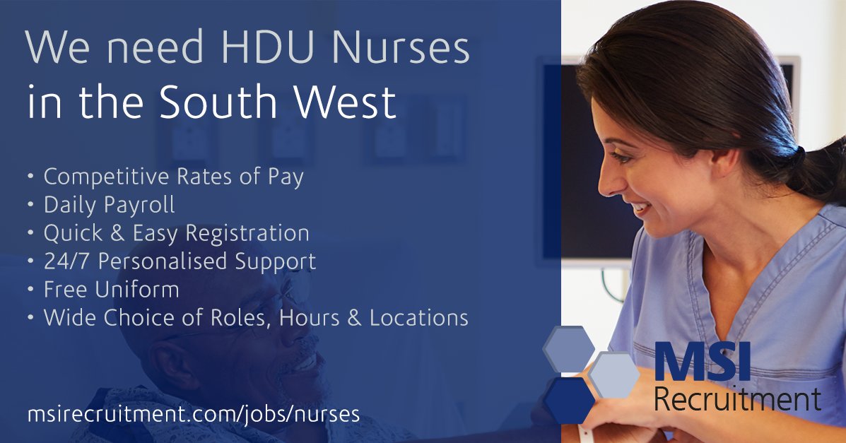 msi_group_ltd's tweet photo. We have vacancies for HDU Nurses in the South West of England, including Dorset, Somerset, Gloucestershire, Devon and Cornwall.

 Contact us on nursing@msigroupltd.com or 0330 403 0022 for more details or visit https://t.co/URFFKifwfh https://t.co/iMYp8Gu4js
