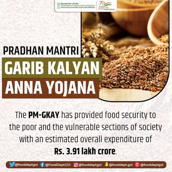 The #PMGKAY has provided #foodsecurity to the poor and the vulnerable sections of society with an estimated overall expenditure of Rs. 3.91 Lakh crore.