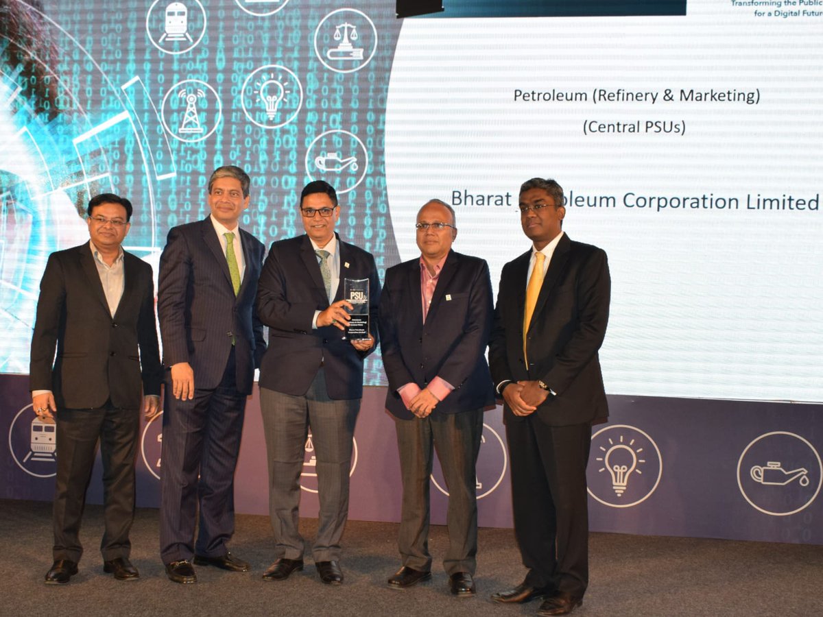 BPCLimited's tweet photo. We are pleased to announce that Dun &amp; Bradstreet has conferred #BPCL with the Best CPSU in FY 2022 in Petroleum (Refinery &amp; Marketing) sector at their flagship event ‘PSU and Government Summit 2022’ held in New Delhi. https://t.co/7qwPEVdghk