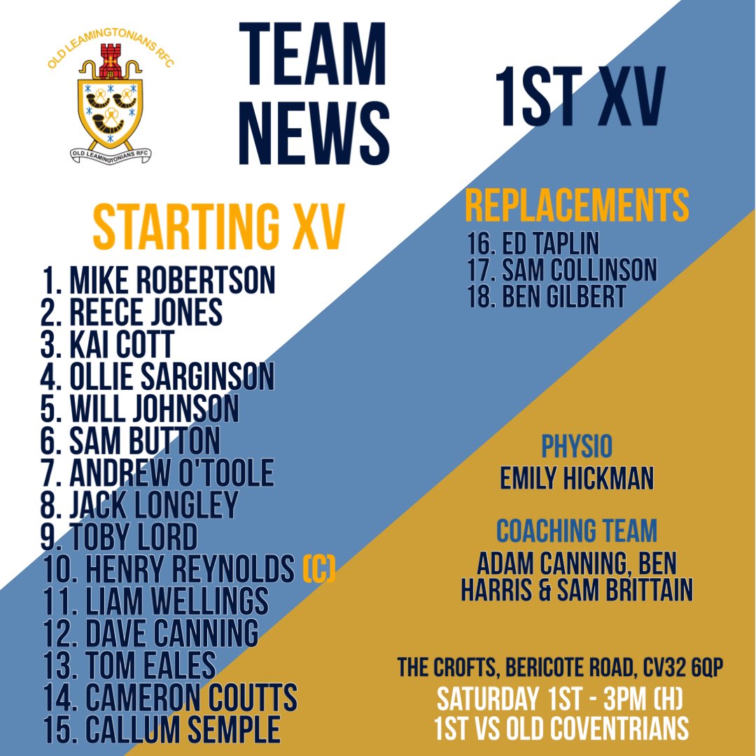 olrfc's tweet photo. Have a look at this team 💪
We'll see you later today, KO 3pm! 🍻
#teamannouncement #olrfc #goldandblue https://t.co/PXcmnl2R4Y