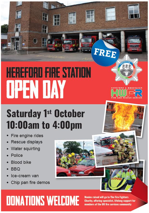 HWFireControl's tweet photo. Don't forget its @HWFireHereford open day today from 10am to 4pm - make sure you go for a action packed day #Hereford #HerefordFireStation #OpenDay #FireEngineRides #Firefighters #FamilyDayOut https://t.co/u2auWgZ2rl