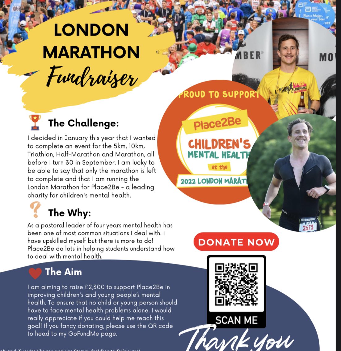 Good luck to our very own Mr Fowles who is running the <a href="/LondonMarathon/">TCS London Marathon</a> tomorrow, raising money for <a href="/Place2Be/">Place2Be</a> - it’s not too late to support him! justgiving.com/fundraising/Ge… #LondonMarathon2022 @FowlesPE <a href="/HolyportCollege/">Holyport College</a>
