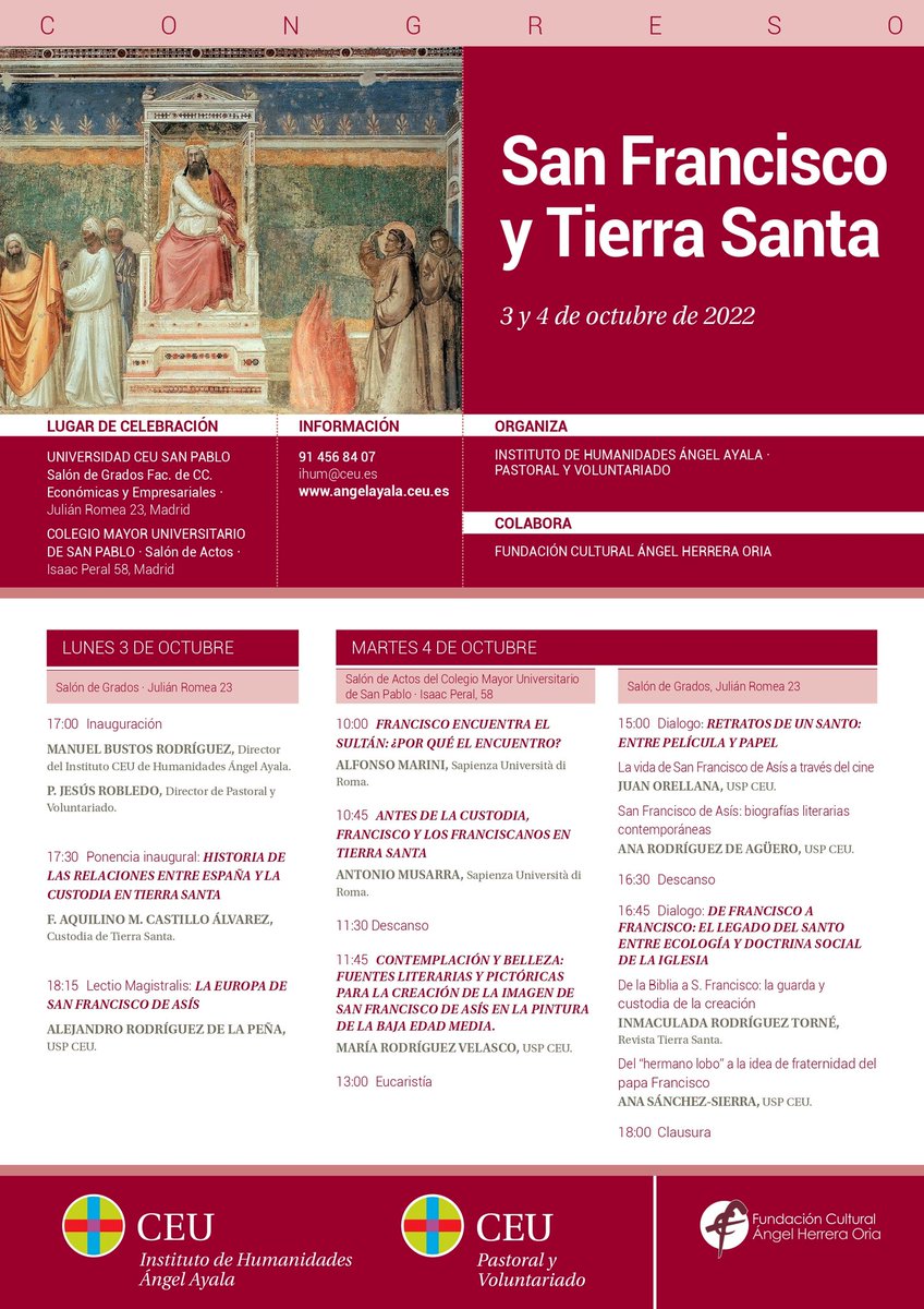 mrodrivelasco's tweet photo. Os esperamos 3 y 4 de octubre en el Congreso "San Francisco y Tierra Santa" que tendrá lugar en la @USPCEU https://t.co/UmZ0hSB3eX