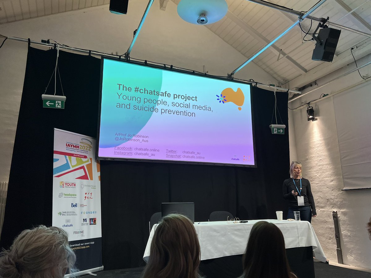 Kicking of Day 2 oral presentations @iaymh, @JoRobinson_Aus is sharing an exciting update from the @chatsafe_au project - #chatsafe 2.0 launching soon! #iaymh2022