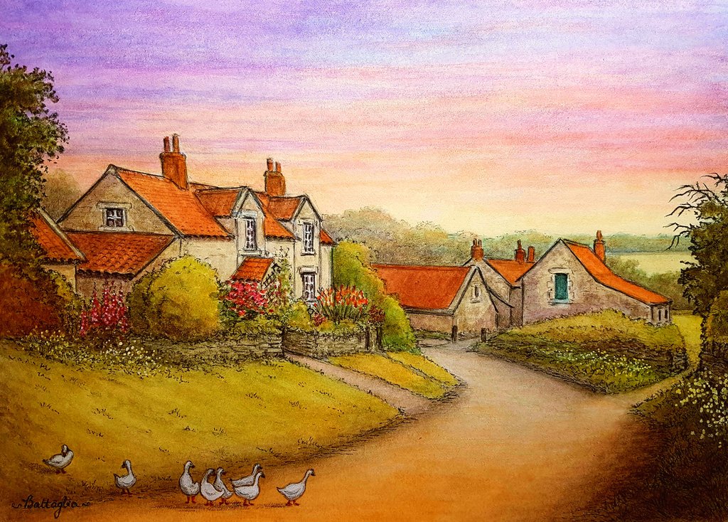 💕 ' Come on chaps . . . keep together !!! . . . over the road & down to the river !!! ' 💕
( My painting from day 3 of the Charles Evans Art Yorkshire holiday ) 🦆🦆🦆🦆🦆 
#painting #watercolour #watercolor #ArtistOnTwitter #ducks #Farmbuildings #Yorkshire